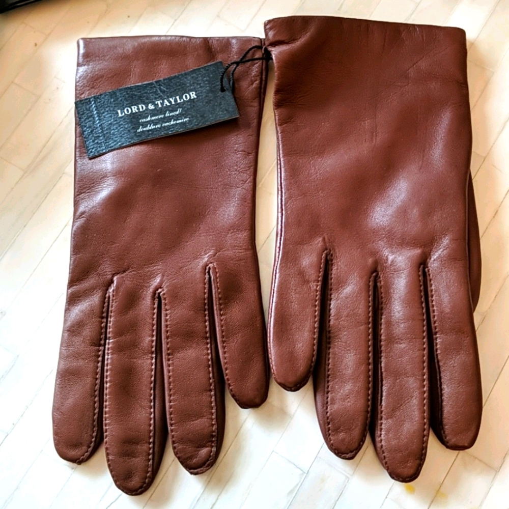 Saddle brown leather cashmere lined gloves